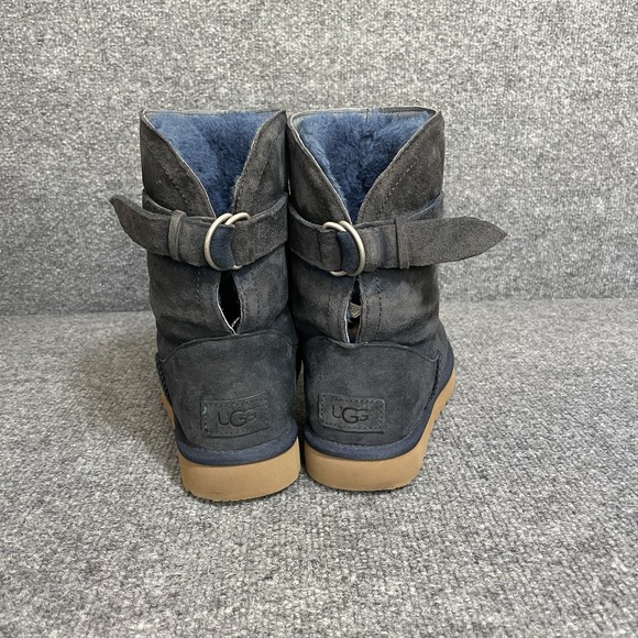 UGG Sheepskin Boots Remora Size 7 Navy Blue Suede Buckle Boots Warm Shoes - Picture 6 of 10